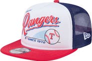 New Era Men's New Era White/Red Texas Rangers Retro Script Trucker 9FIFTY Snapback Hat