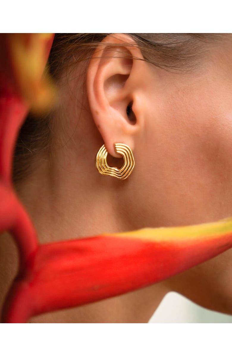 Ottoman Hands Nara Wave Stud Earrings, Alternate, color, Brass