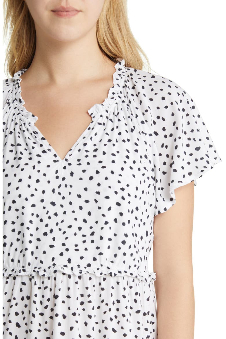 Women's Camila Floral Flutter Sleeve Dress, Alternate, color, SPOTS BLANC