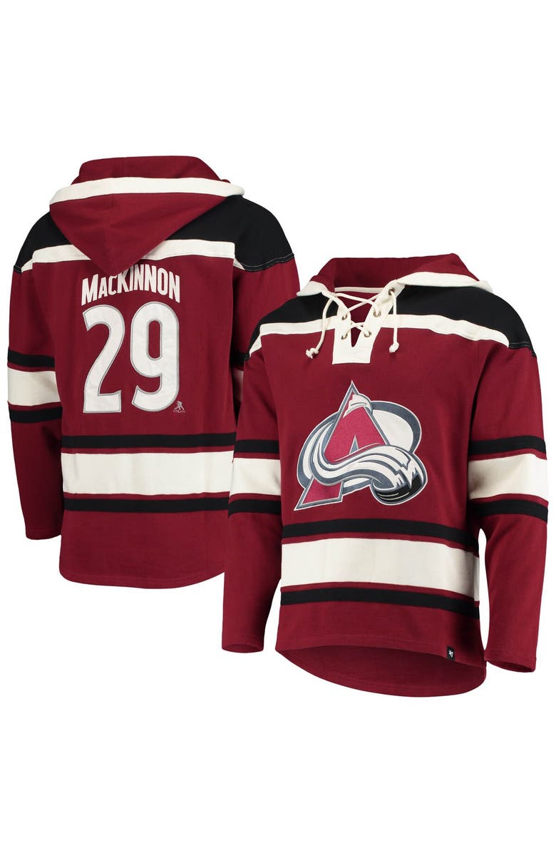 '47 Men's '47 Nathan MacKinnon Burgundy Colorado Avalanche Player Name & Number Lacer Pullover Hoodie, Alternate, color,