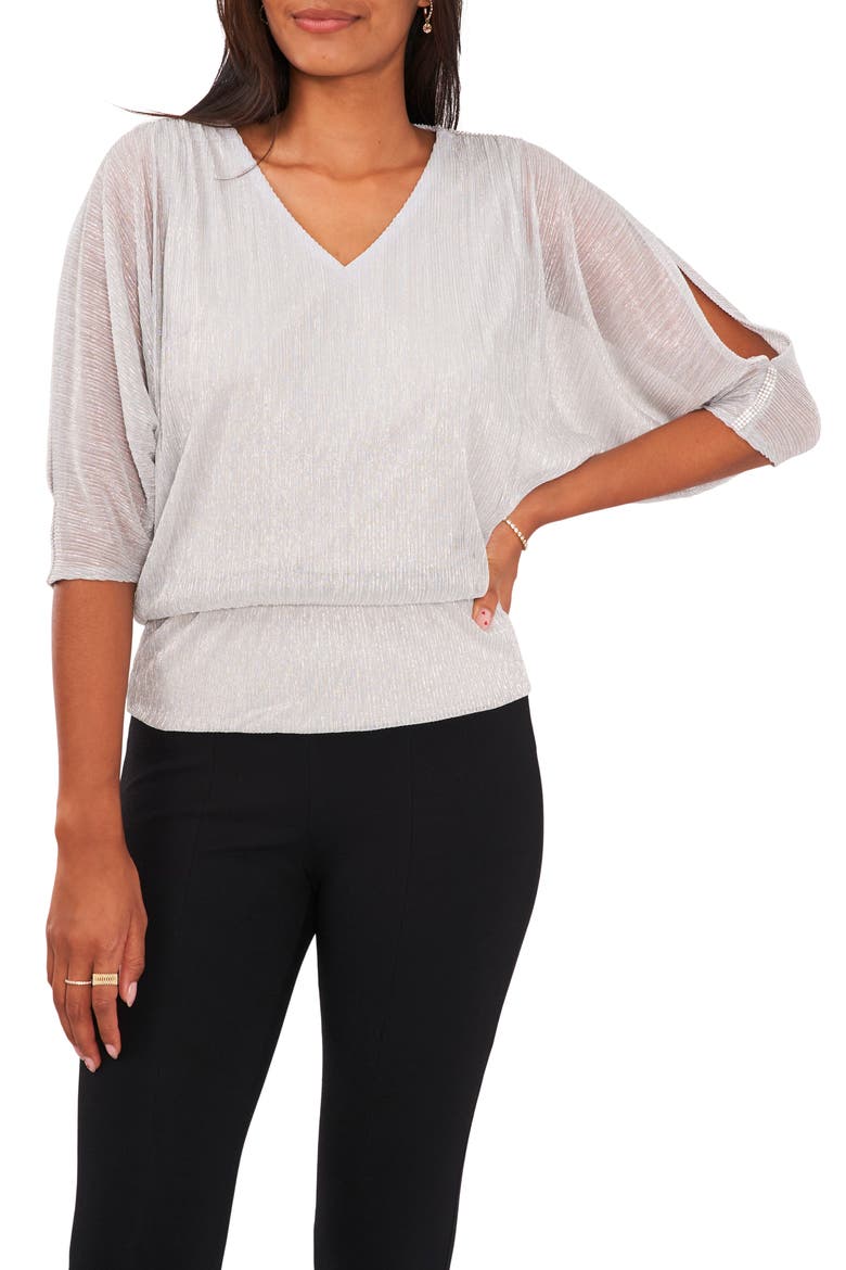 Metallic Cold Shoulder Top, Main, color, SILVER