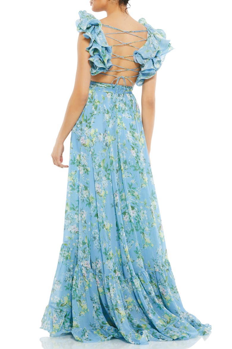 Ruffle Tiered Floral Cut-Out Chiffon Gown, Alternate, color, BLUE MULTI