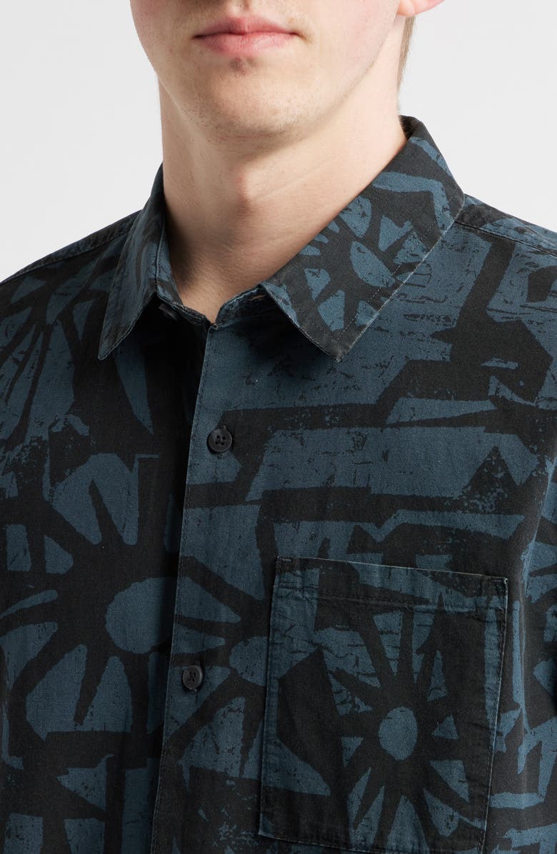 Rip Curl Liquid Trips Mason Short Sleeve Button-Up Shirt, Alternate, color, Washed Black