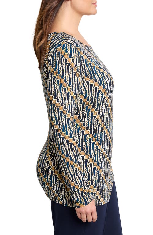 Nic + Zoe Nic+zoe Vintage Batik Draped Long Sleeve Top In Neutral Multi