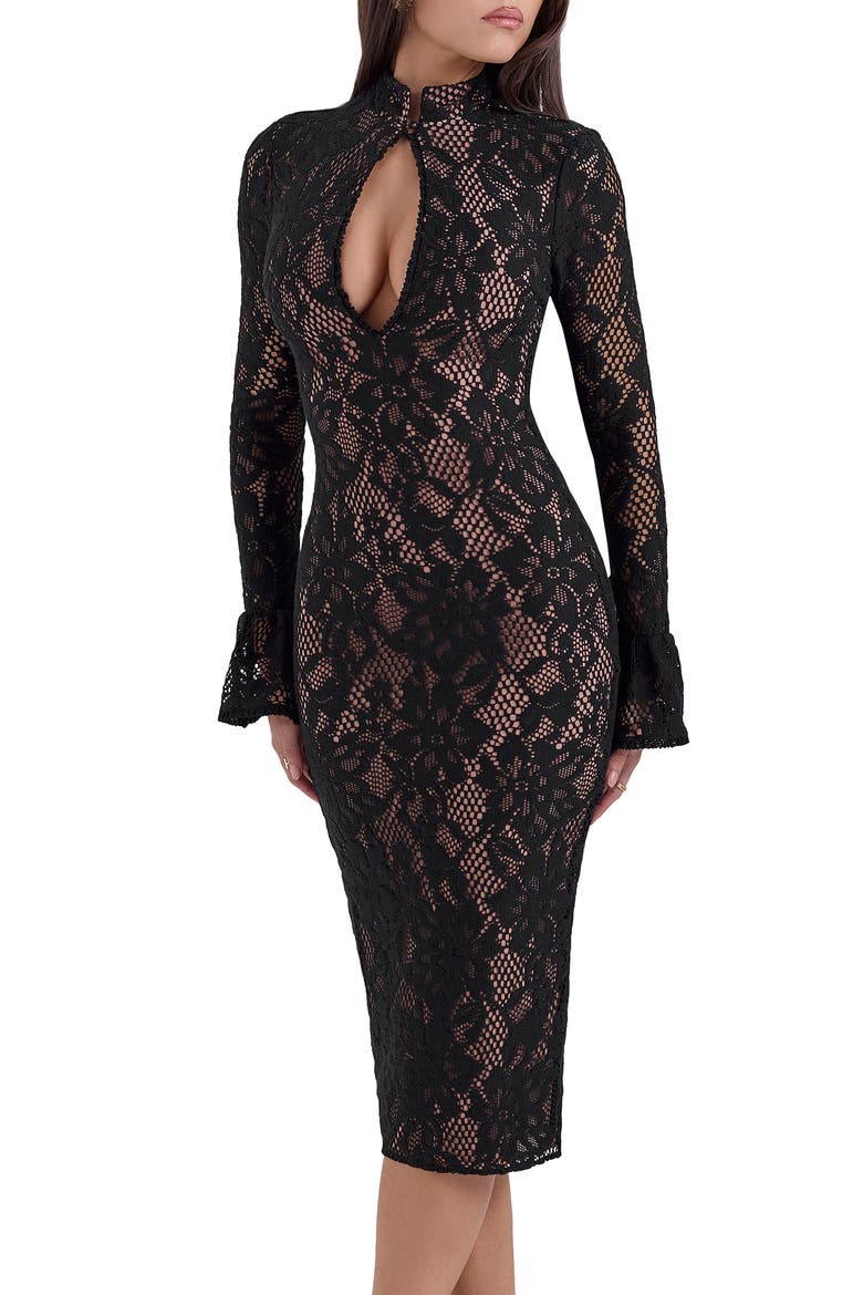 Pierette Long Sleeve Cotton Blend Cocktail Dress, Alternate, color, BLACK