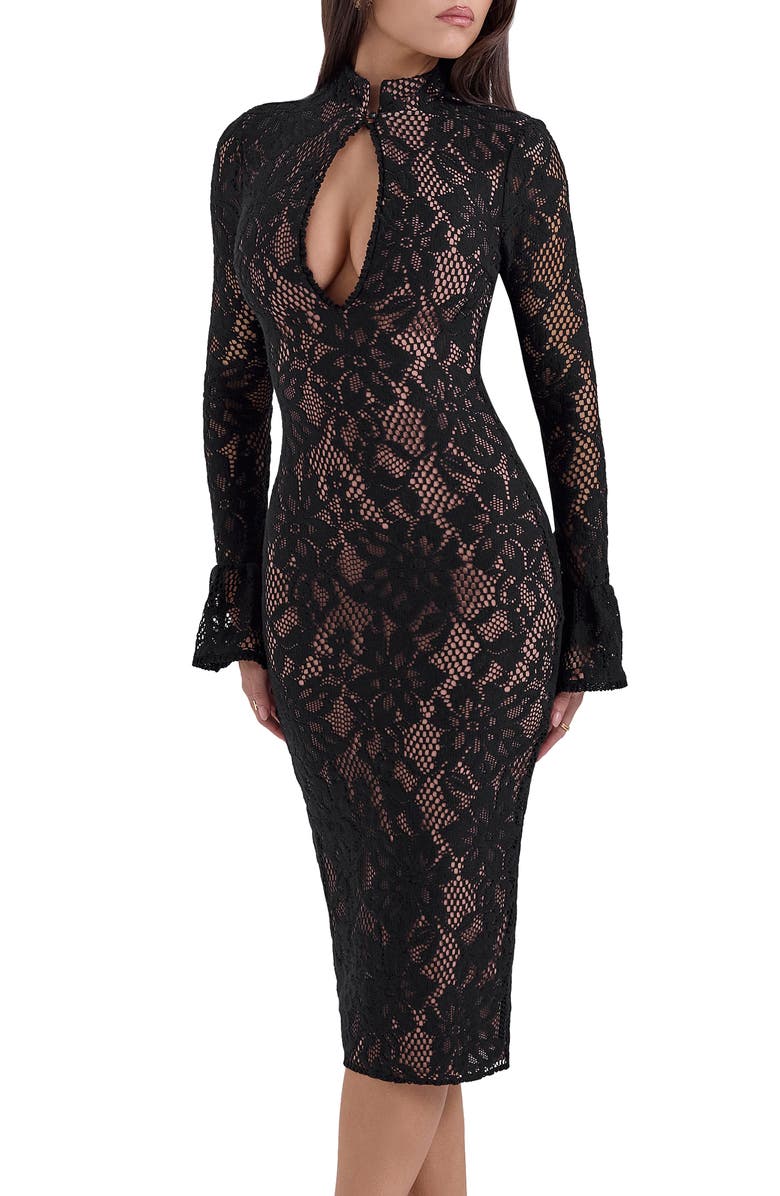 HOUSE OF CB Pierette Long Sleeve Cotton Blend Cocktail Dress, Alternate, color, Black