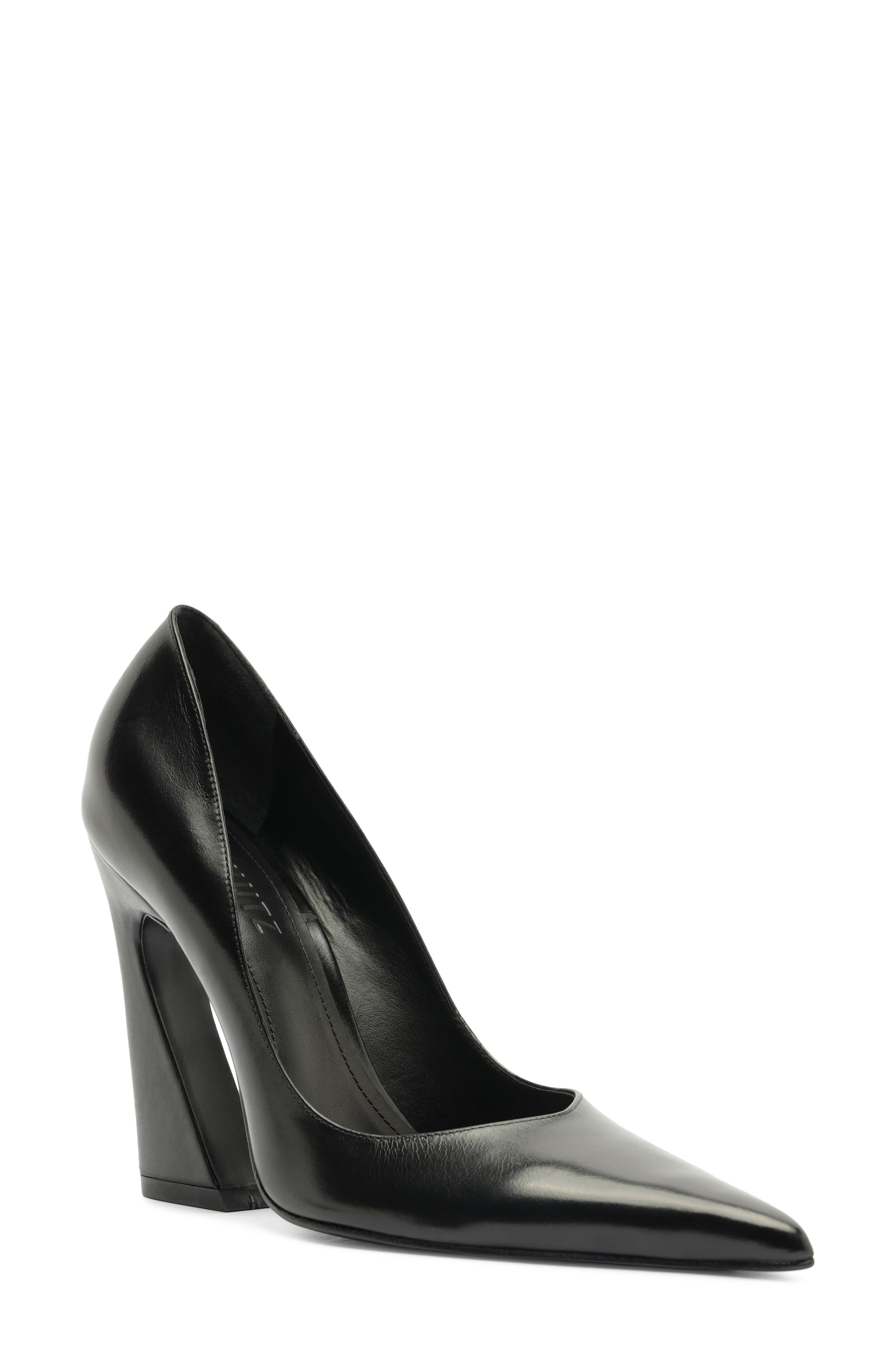 Lexi Pointed Toe Block Heel Leather Pump, Main, color, BLACK
