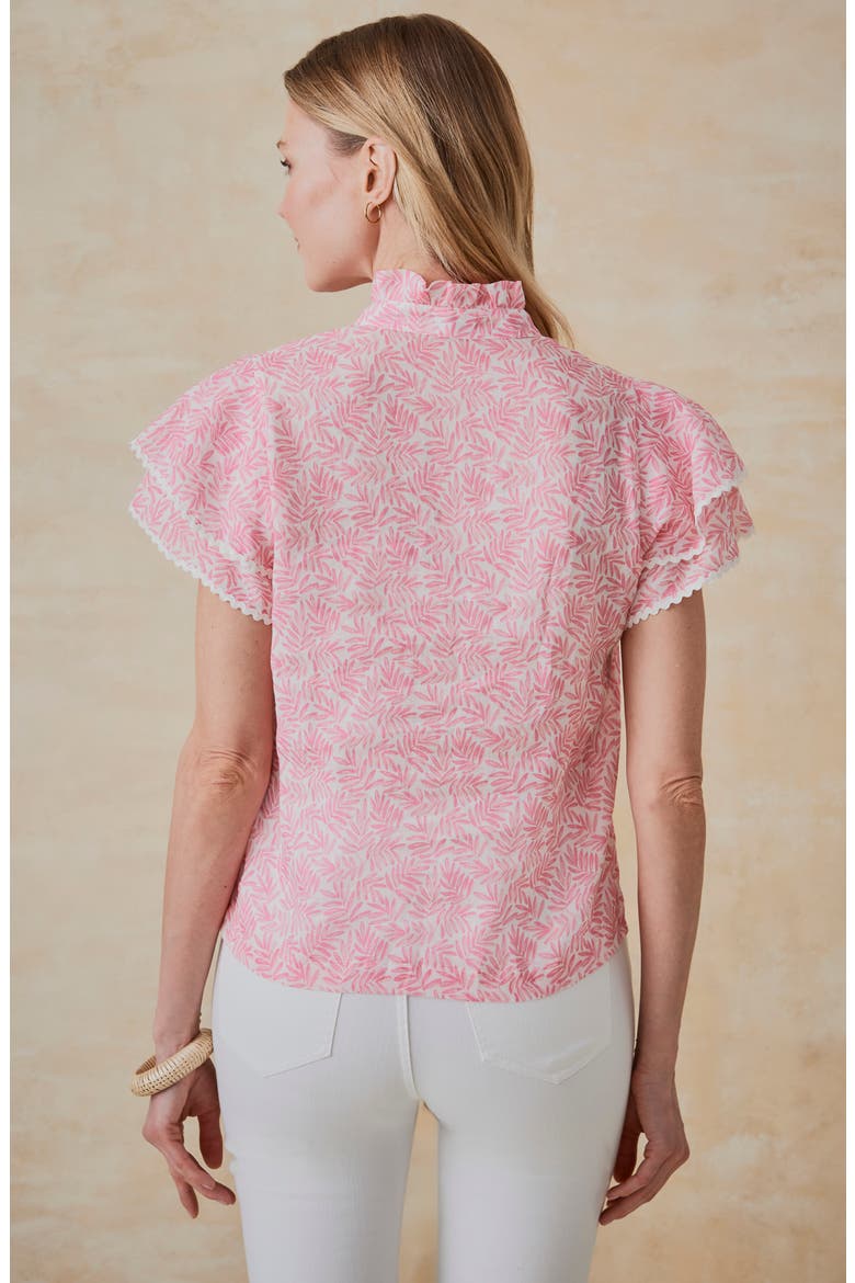 Elara Flutter Sleeve Woven Top, Alternate, color, WHITE/ PINK