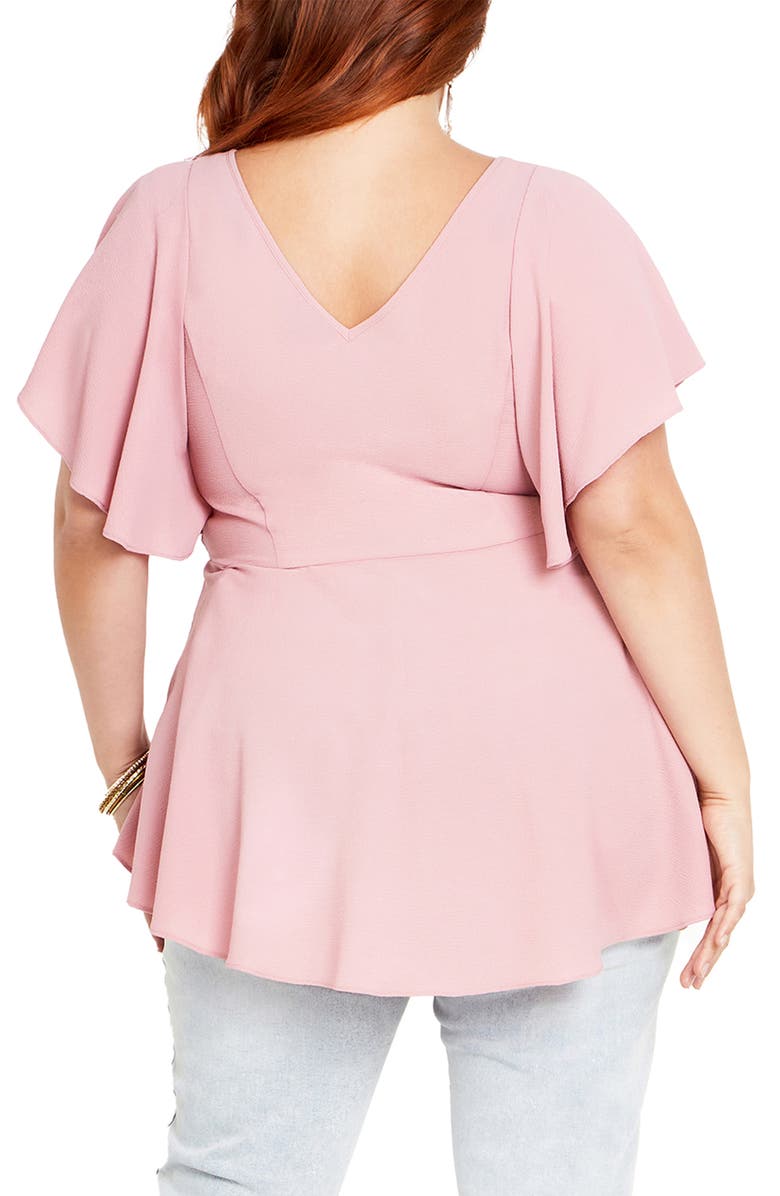 City Chic Romantic Mood Flutter Sleeve Top, Alternate, color, Pink