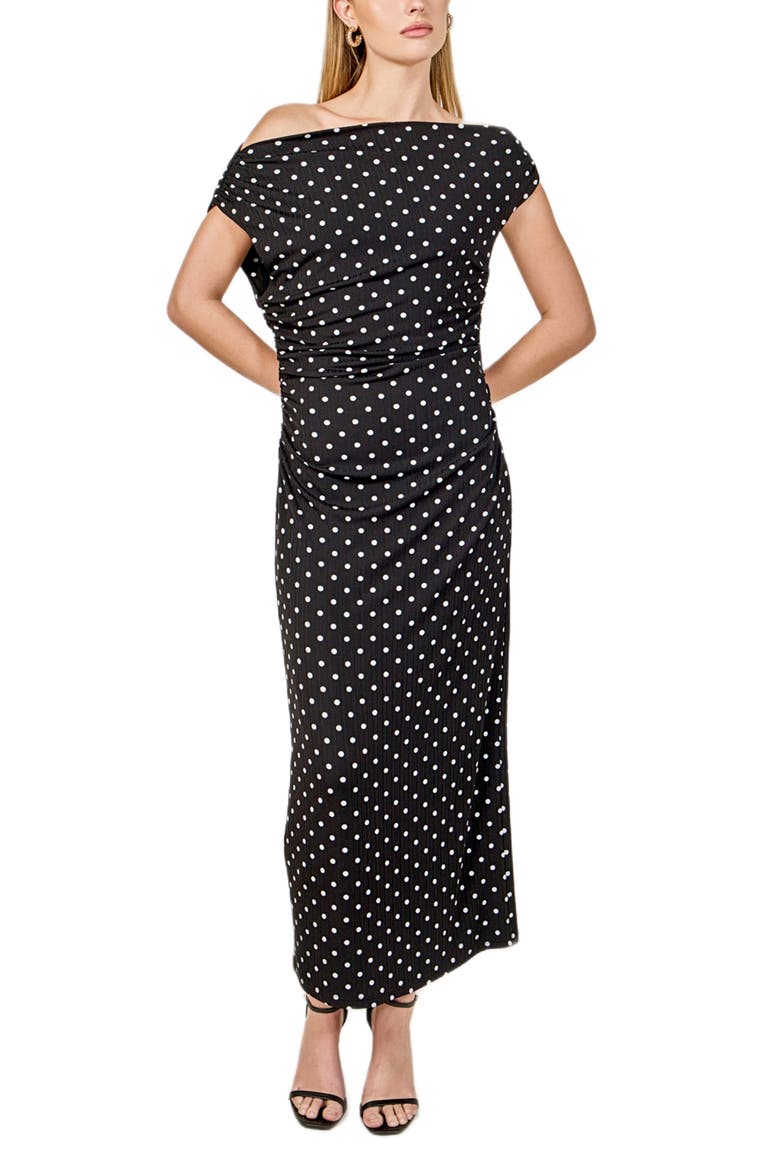 Asymmetric Polka Dot Column Dress, Alternate, color, BLACK/ WHITE DOT