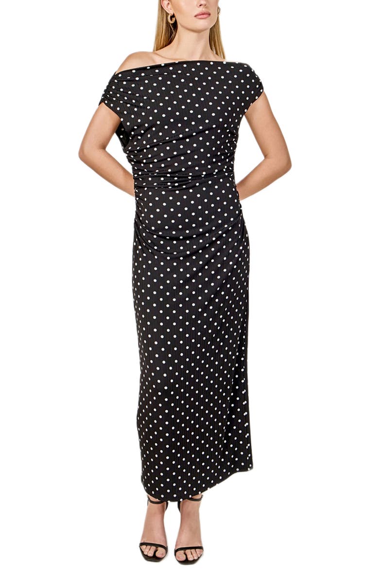 Endless Rose Asymmetric Polka Dot Column Dress, Alternate, color, Black/ White Dot