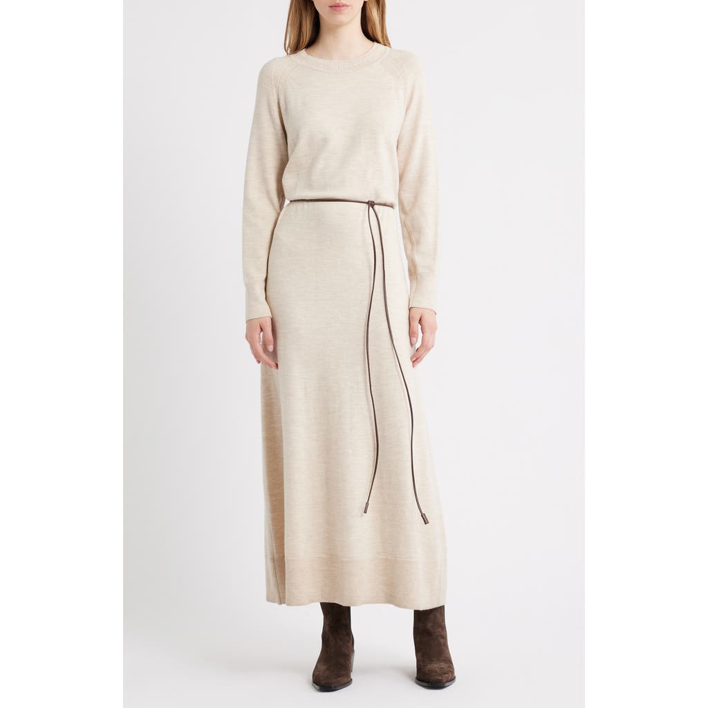 Rag & Bone Loren Long Sleeve Belted Wool Blend Maxi Sweater Dress In Gray