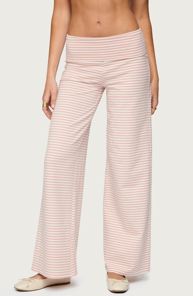 EDIKTED Lilah Stripe Foldover Wide Leg Pants, Main, color, Pink-And-White
