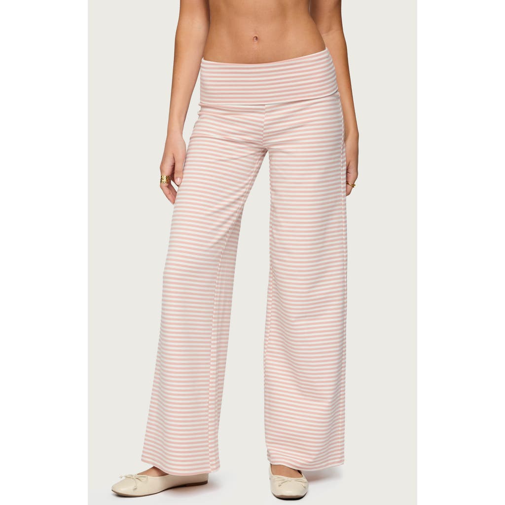 Edikted Lilah Stripe Foldover Wide Leg Pants In Pink