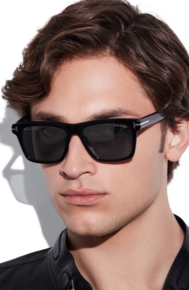 TOM FORD Buckley-02 56mm Square Sunglasses, Alternate, color, Sblk/ Smk