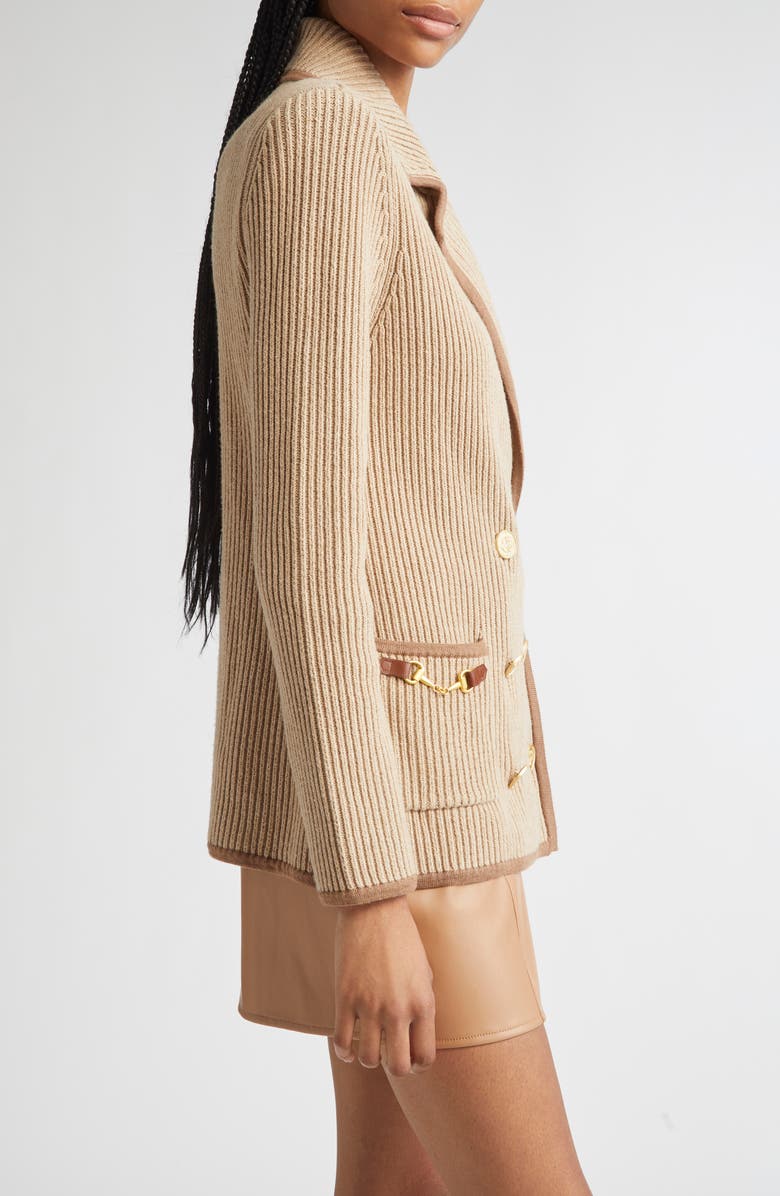 L'AGENCE Ranch Double Breasted Knit Blazer, Alternate, color, Natural/ Brown