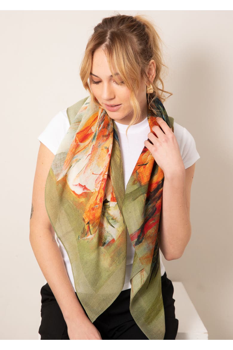 Amara Silk Wool Scarf, Alternate, color, Paradise Bloom