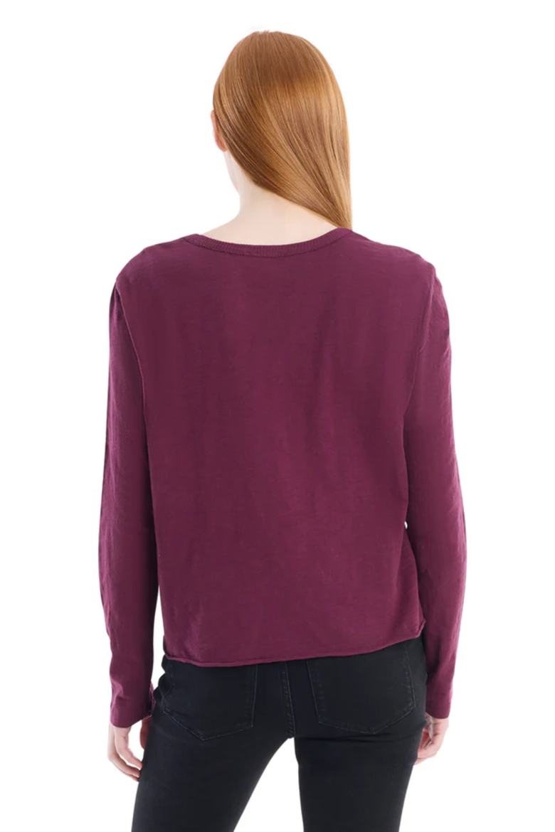 Long Sleeve Tee With Asymmetrical Hem & Button Detail, Alternate, color, Dark Fig