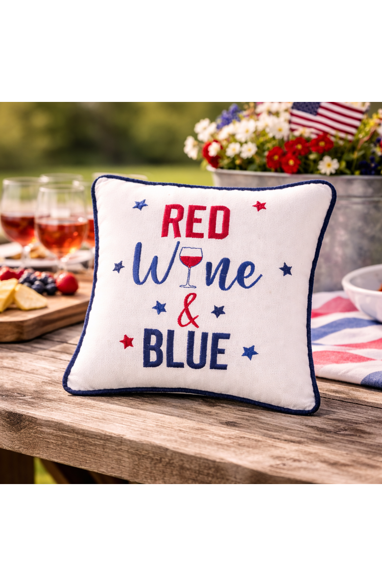 C&F Home "Red Wine & Blue" Patriotic Cotton Blend Mini Accent Pillow 10" x 10", Alternate, color, White