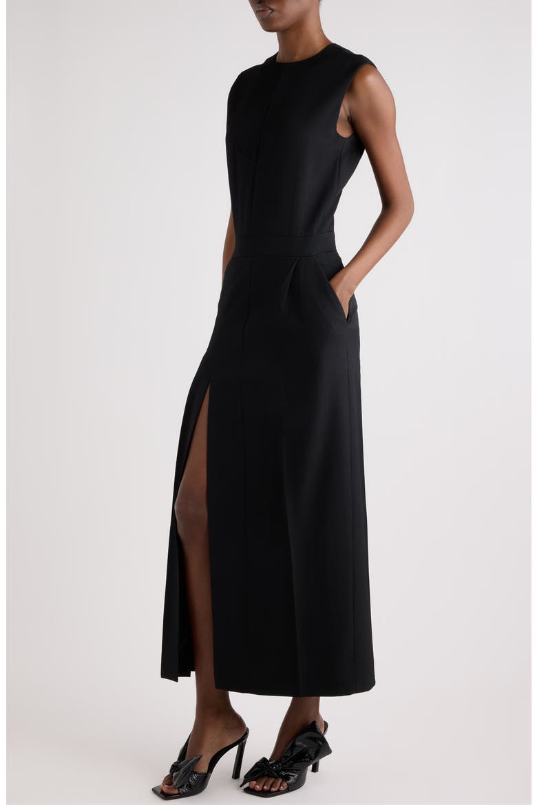 Pinched Sleeveless Midi Dress, Alternate, color, BLACK