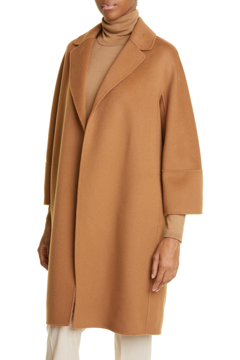 Arona Belted Double Face Virgin Wool Wrap Coat, Alternate, color, TOBACCO