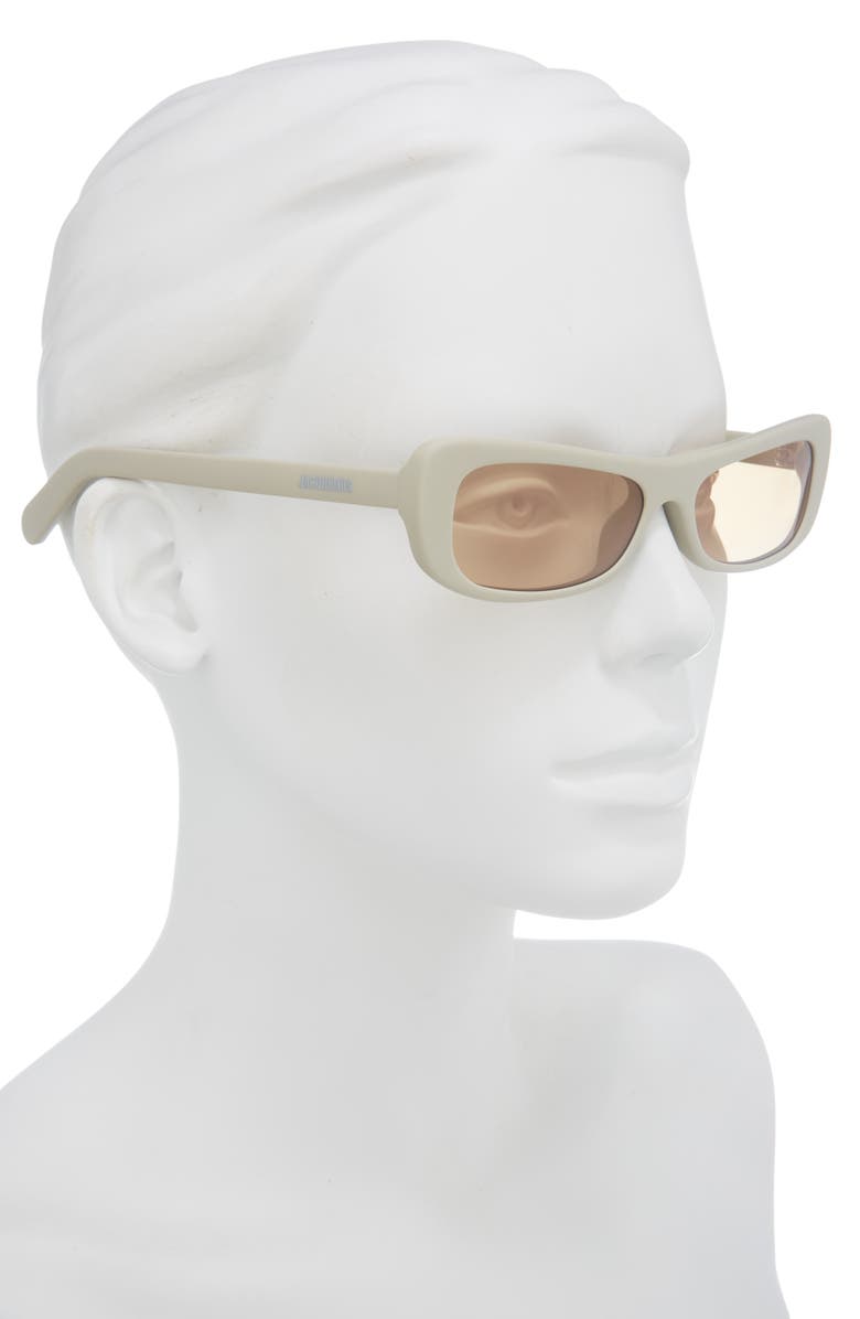 Jacquemus Capri Rectangular Sunglasses, Alternate, color, Matte Putty/ Silver