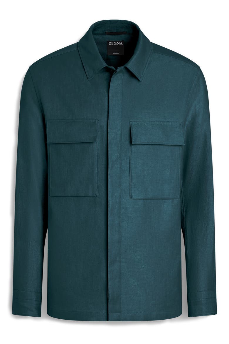 Oasi Linen Twill Overshirt, Alternate, color, TEAL GREEN