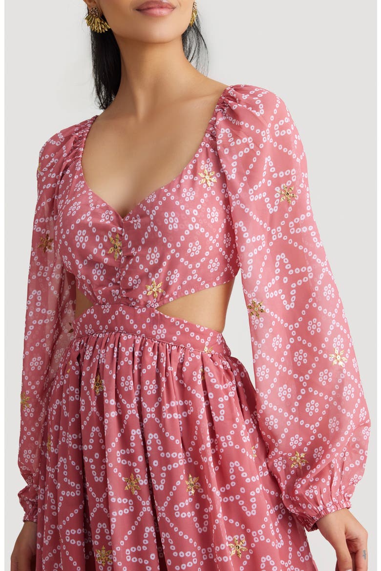 Eden Beaded Bandhani Print Long Sleeve Maxi Dress, Alternate, color, PINK