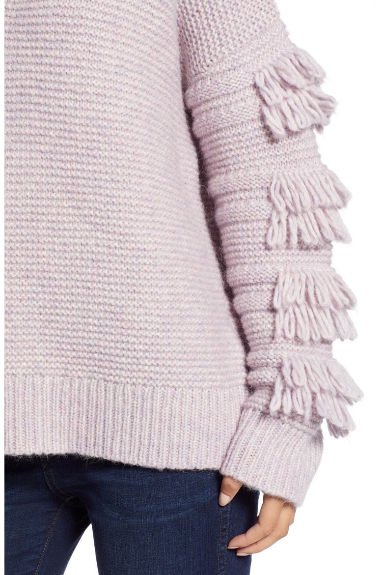 Fringe Sleeve Pullover Sweater, Alternate, color, HEATHER PERIWINKLE
