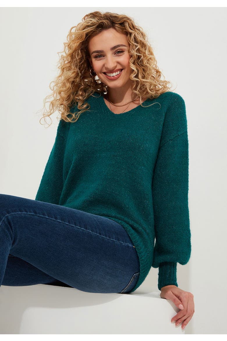 Cozy V-Neck Pullover Sweater, Alternate, color, TEAL