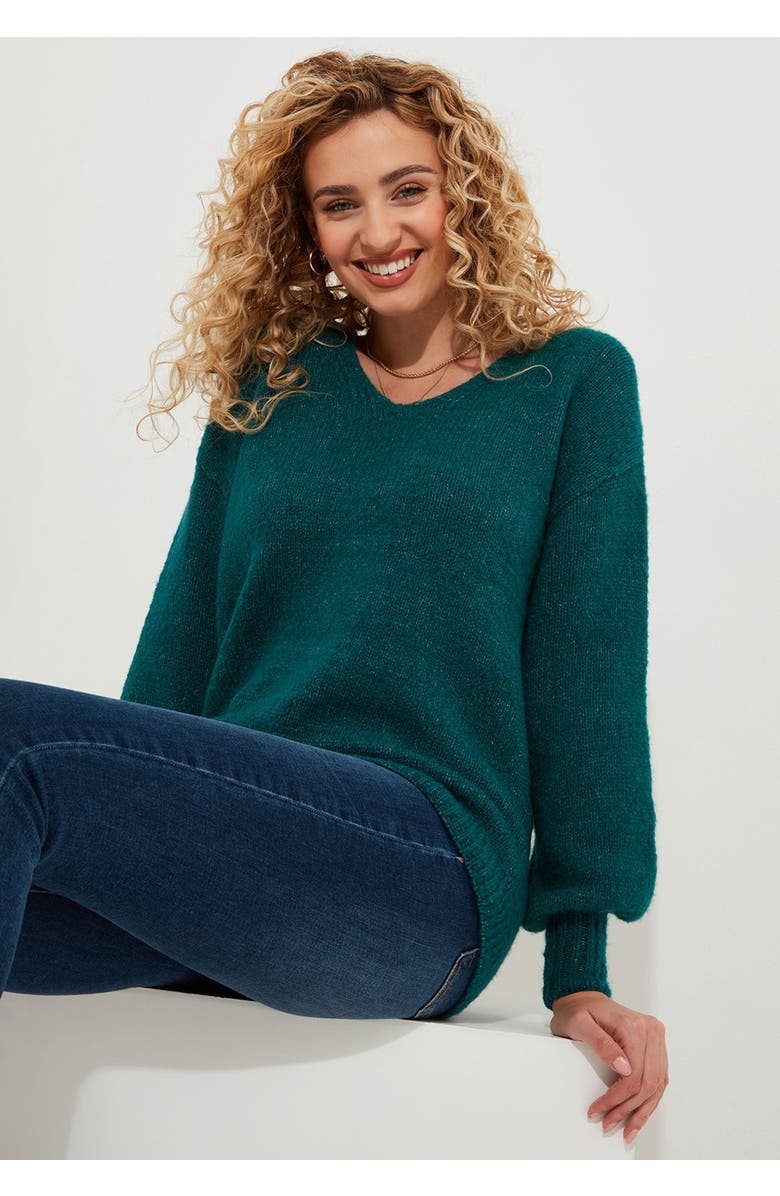 Joe Browns Cozy V-Neck Pullover Sweater, Alternate, color, Teal