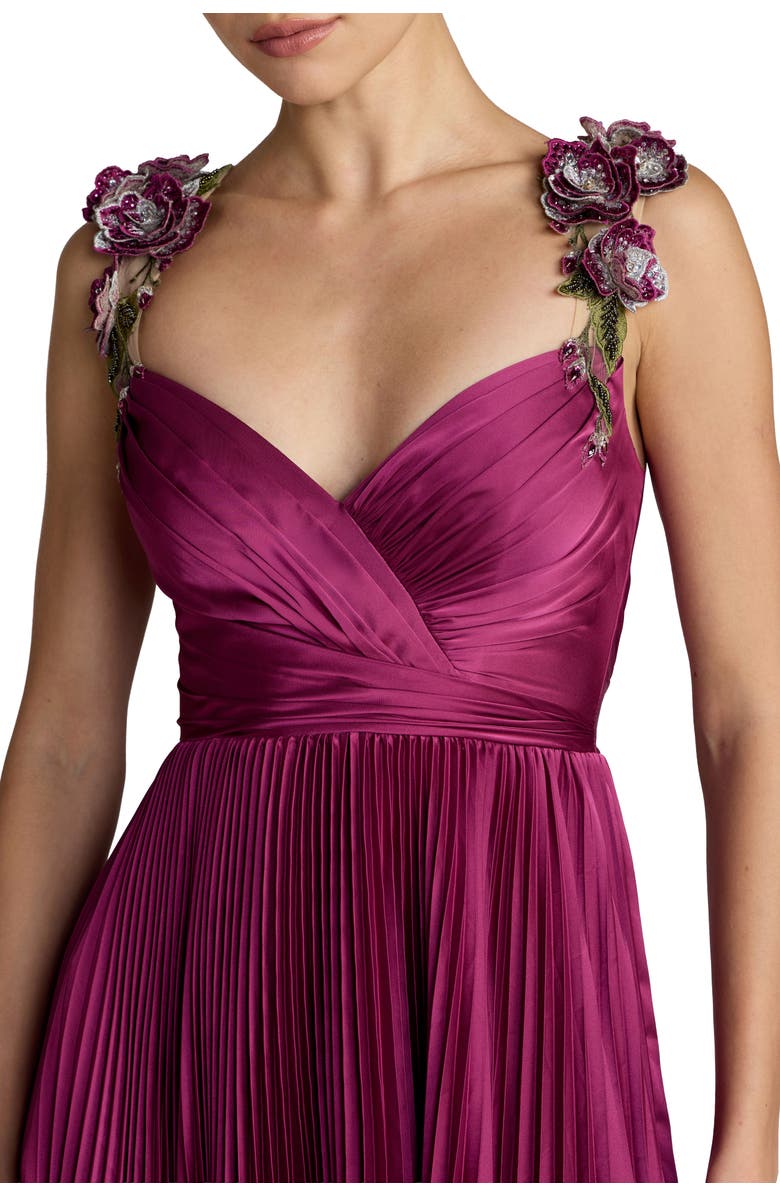 Mac Duggal Sleeveless Front Slit Charmeuse Beaded Detail Gown, Alternate, color, Magenta