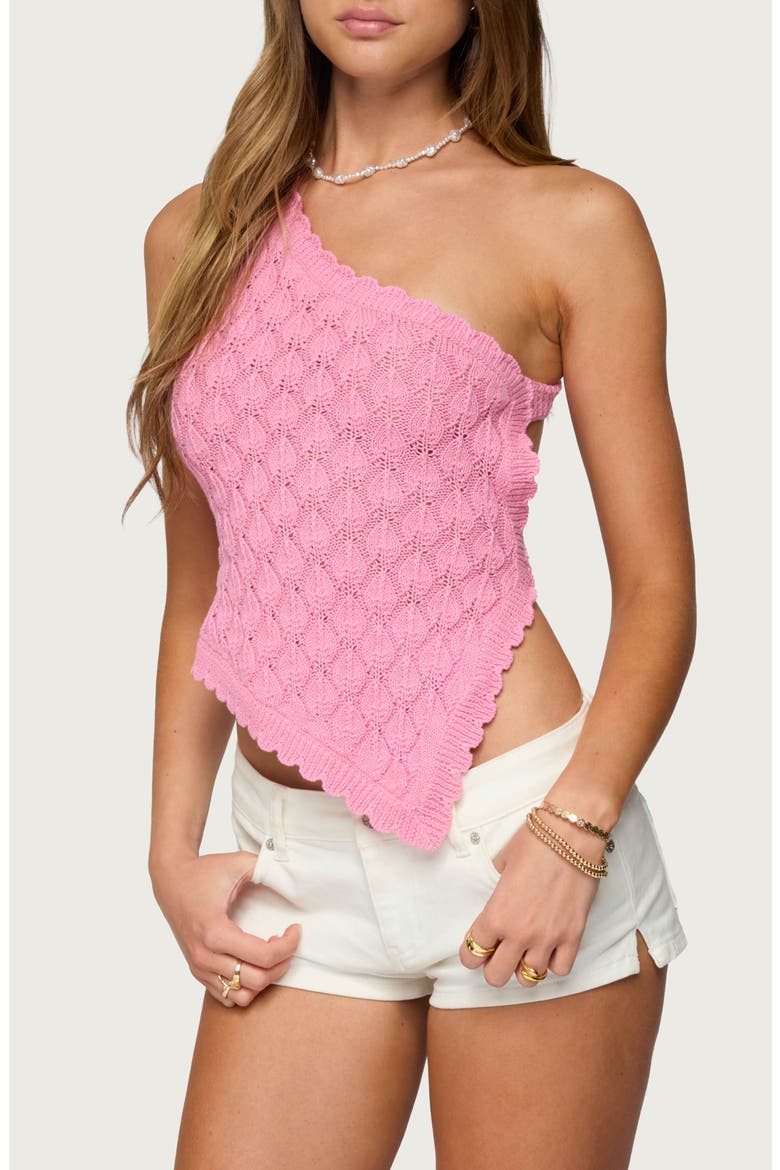 Codi Asymmetric One-Shoulder Open Back Knit Top, Alternate, color, PINK