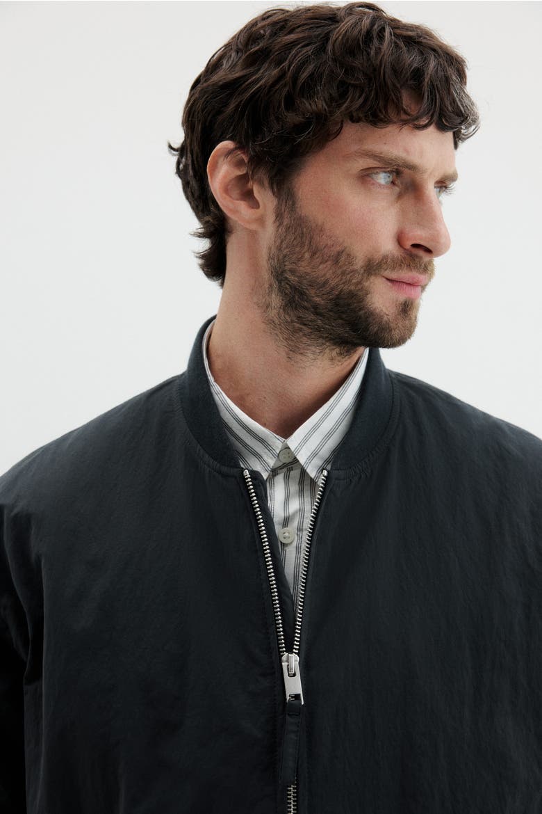 Loose Fit Nylon Bomber Jacket, Alternate, color, Black