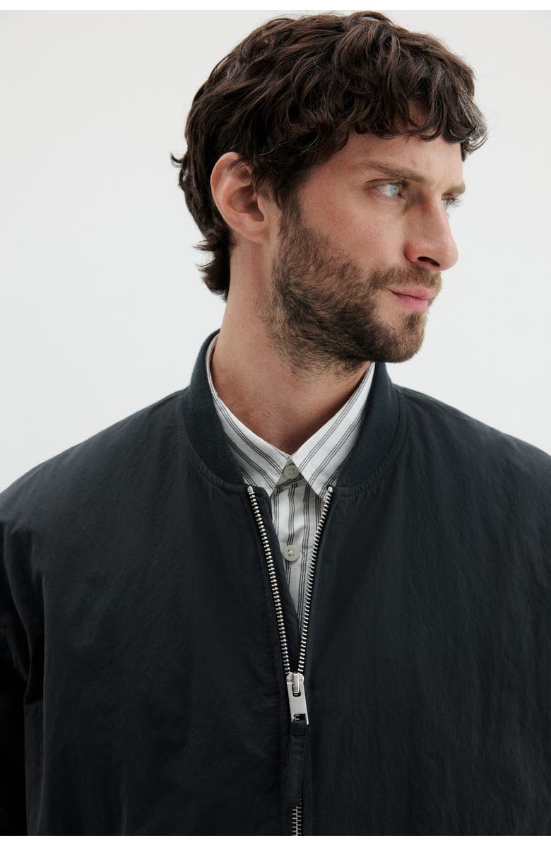 H&M Loose Fit Nylon Bomber Jacket, Alternate, color, Black