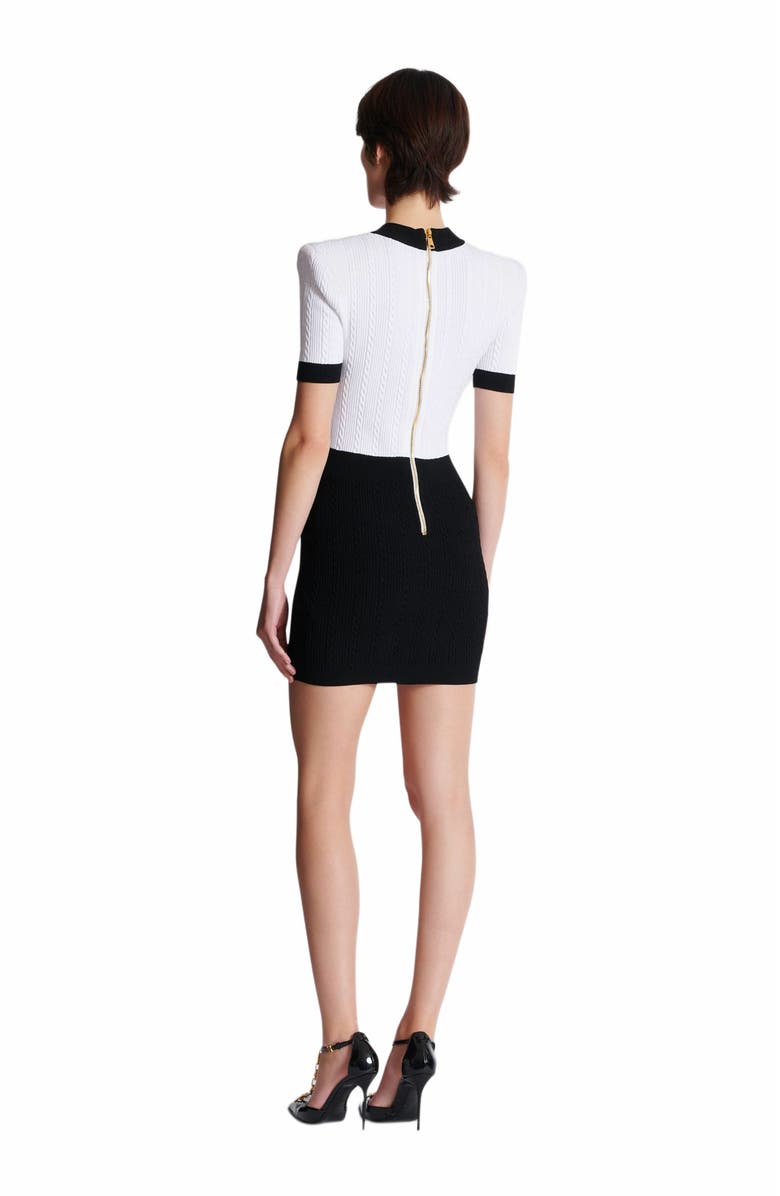 Balmain Two-Tone Cable-Knit Bodycon Dress, Alternate, color, 