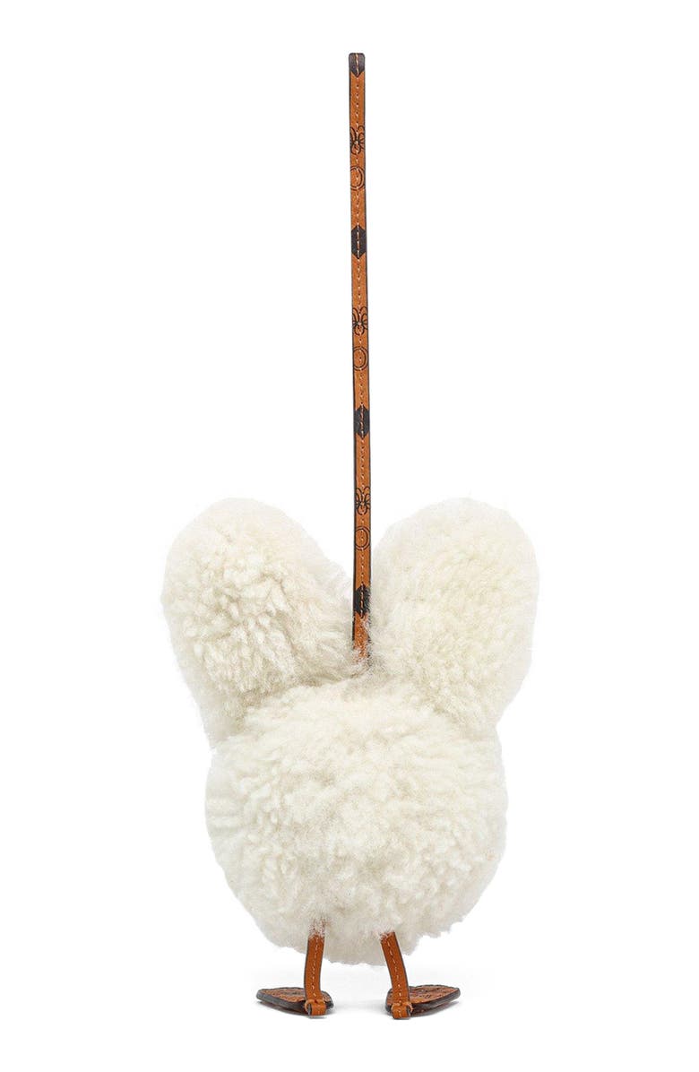 MCM Rabbit Charm in Lamb Fur and Visetos, Alternate, color, White