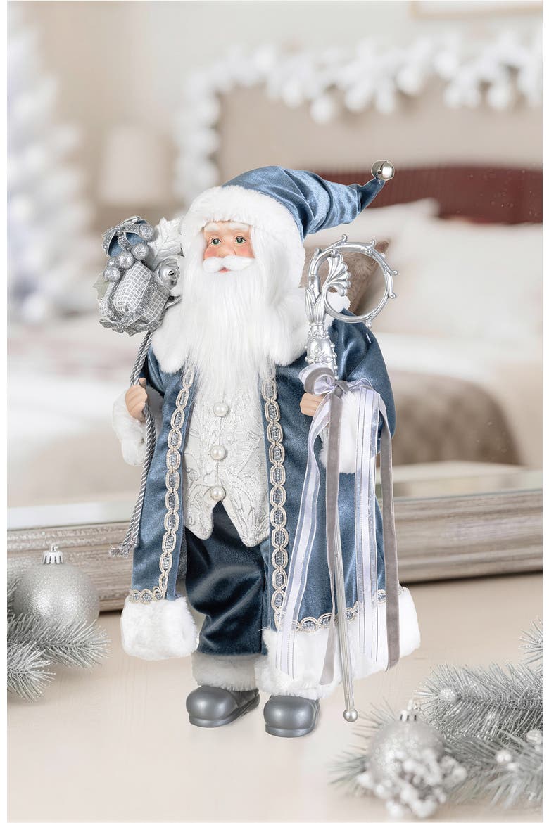18"H Faux Fur Christmas Deluxe Santa Figurine, Alternate, color, Blue