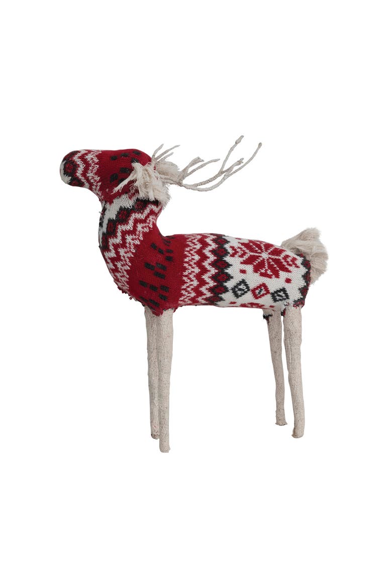 Cotton Knit & Wire Reindeer with Faire Isle Pattern, Red, Cream, & Black, Alternate, color, Red & Cream