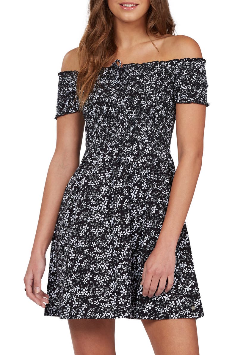 Roxy Off the Shoulder Smocked Cotton Dress, Main, color,