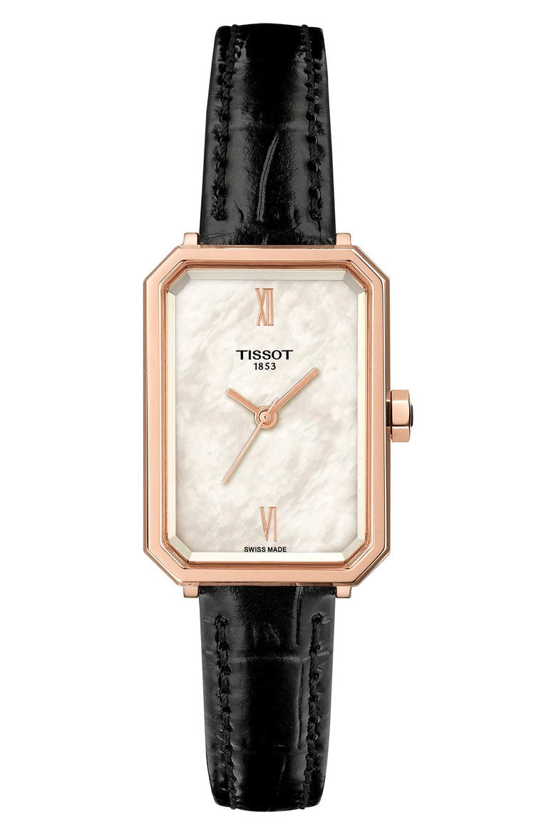 SRV Leather Strap Watch, 21.8mm, Main, color, WHITE MOTHER OF PEARL