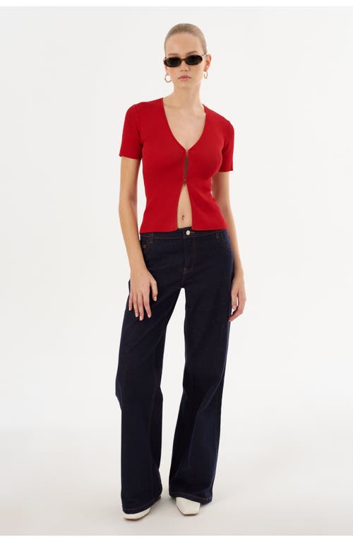 Lamarque Aurelie | Rib Knit Short Sleeve Top In Red