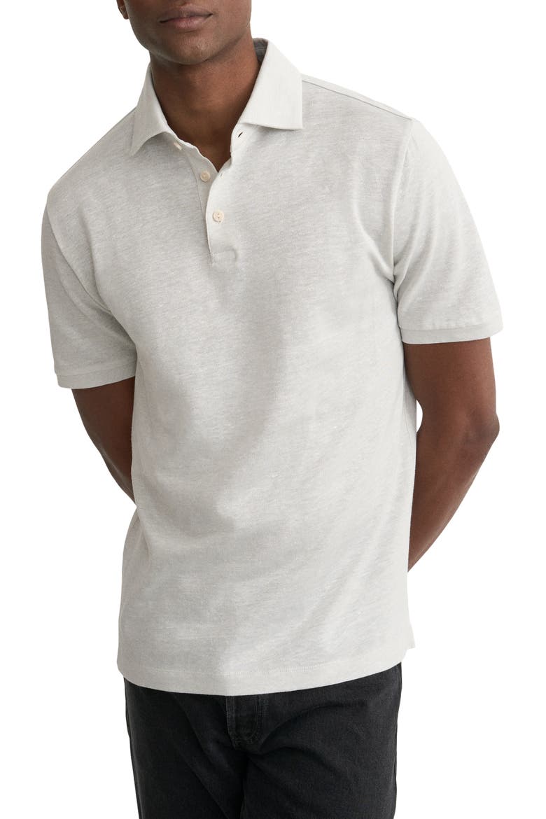 Linen & Cotton Fine Knit Polo, Main, color, LIGHT GREY
