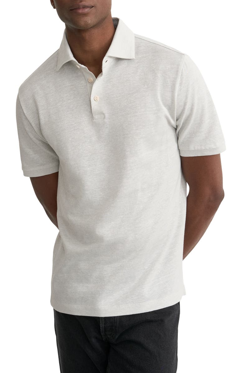 Eton Linen & Cotton Fine Knit Polo, Main, color, Light Grey