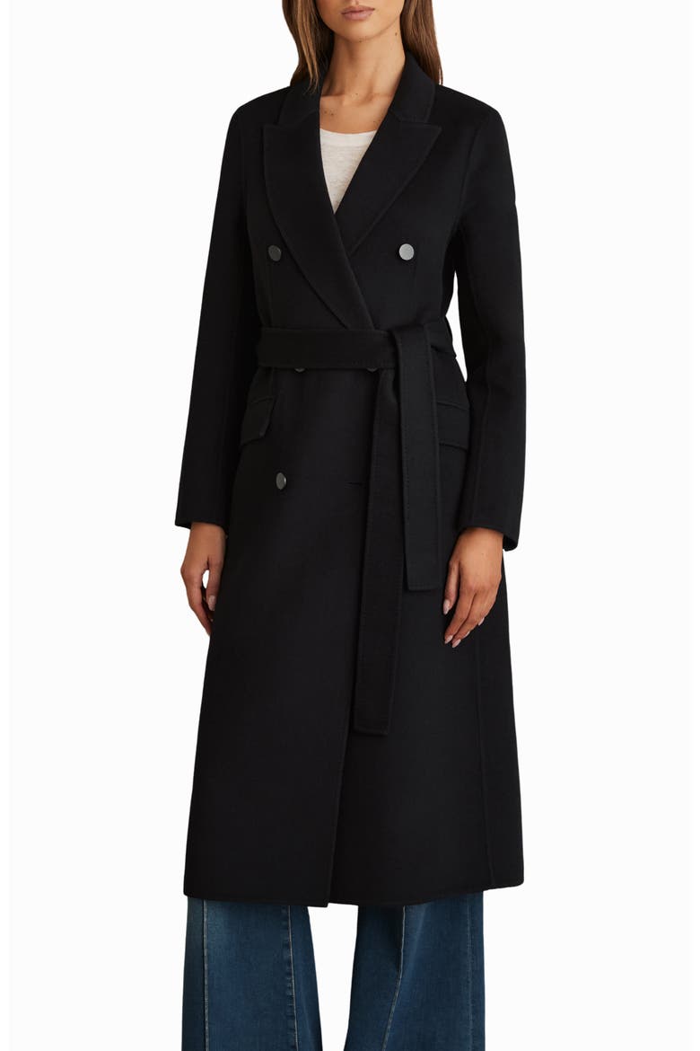 Maeve Belted Double Breasted Wool Blend Coat, Main, color, NAVY
