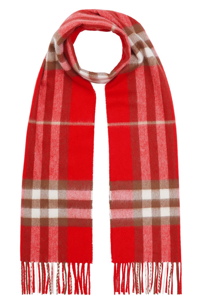Giant Icon Check Cashmere Scarf, Alternate, color, BRIGHT MILITARY RED
