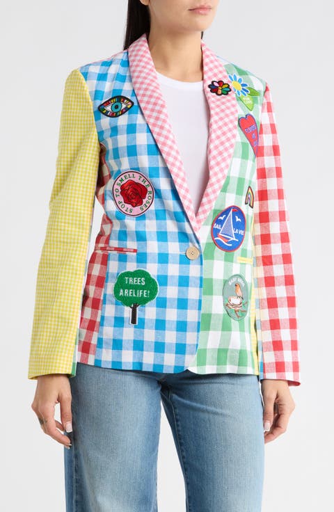 Patch Gingham Linen & Cotton Blazer