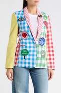 Desigual Patch Gingham Linen & Cotton Blazer