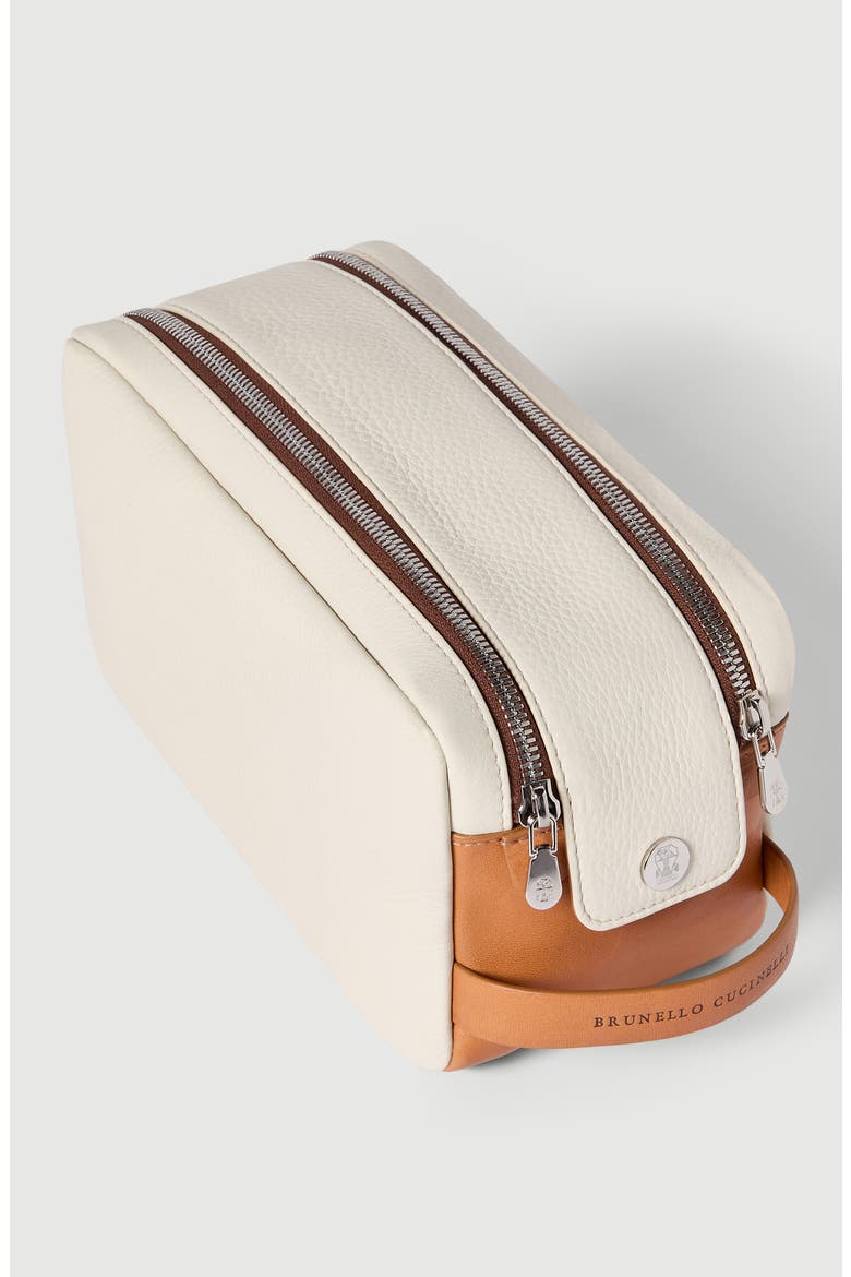 Cowhide beauty case with double zipper, Alternate, color, Off-White