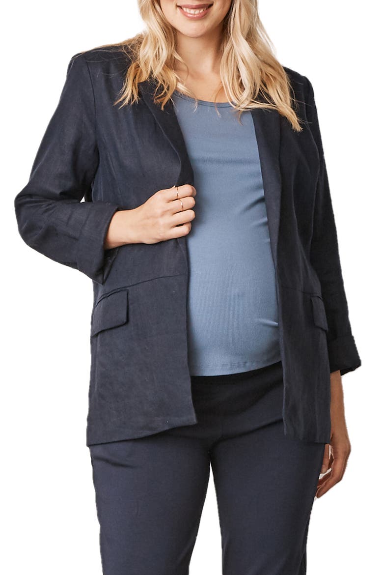 Linen Maternity Blazer, Main, color, NAVY